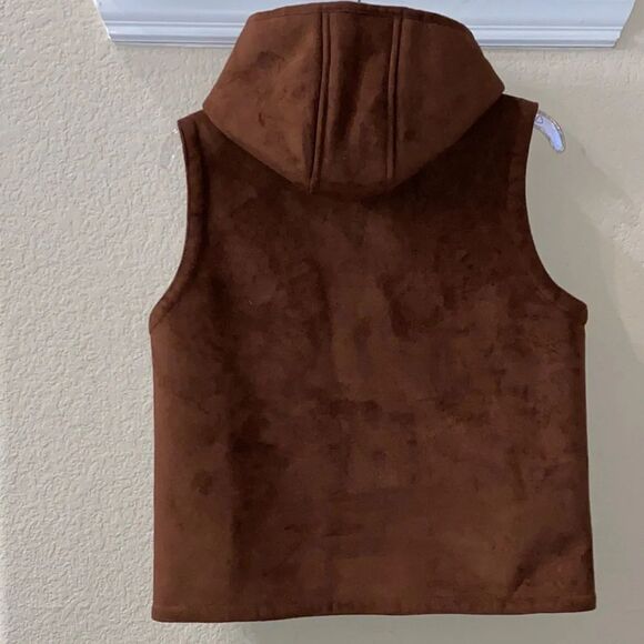 Lauren Ralph Lauren hooded faux suede sherpa-lined vest in brown Size P/S - Picture 5 of 7